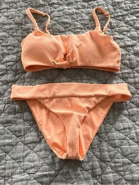 Billabong Peach Ribbed Knot-Front Bikini Set